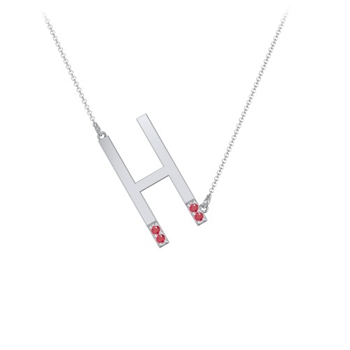 Asymmetrical Initial Necklace with Accent Stones - H
