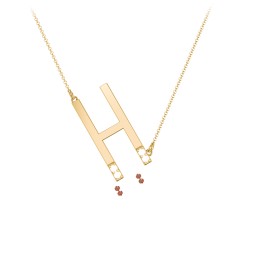 Asymmetrical Initial Necklace with Accent Stones - H in 18K Gold Plated Silver with Garnet