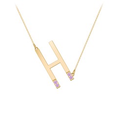 Asymmetrical Initial Necklace with Accent Stones - H in 18K Gold Plated Silver with Amethyst