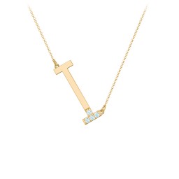 Asymmetrical Initial Necklace with Accent Stones - I in 18K Gold Plated Silver with Blue Topaz