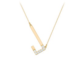Asymmetrical Initial Necklace with Accent Stones - J in 18K Gold Plated Silver with Aquamarine