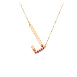 Asymmetrical Initial Necklace with Accent Stones - J in 18K Gold Plated Silver with Garnet
