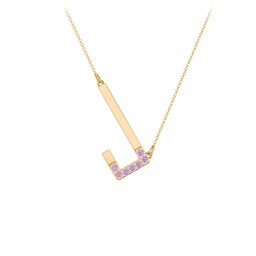 Asymmetrical Initial Necklace with Accent Stones - J in 18K Gold Plated Silver with Amethyst