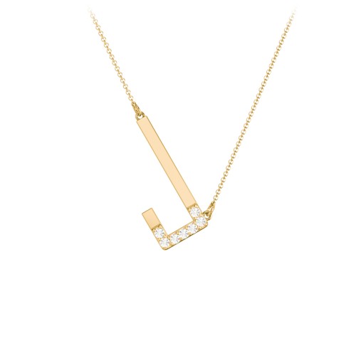 Asymmetrical Initial Necklace with Accent Stones - J – 18K Gold Plated Silver with Cubic Zirconia