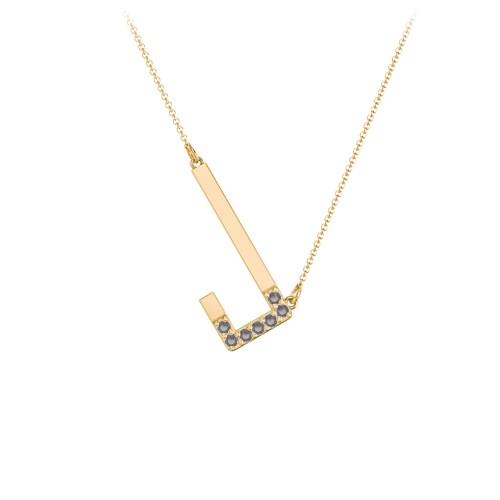 Asymmetrical Initial Necklace with Accent Stones - J – 18K Gold Plated Silver with Smokey Quartz
