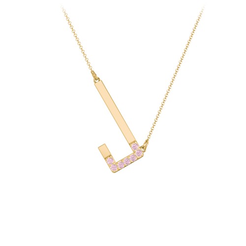 Asymmetrical Initial Necklace with Accent Stones - J – 18K Gold Plated Silver with Pink Tourmaline