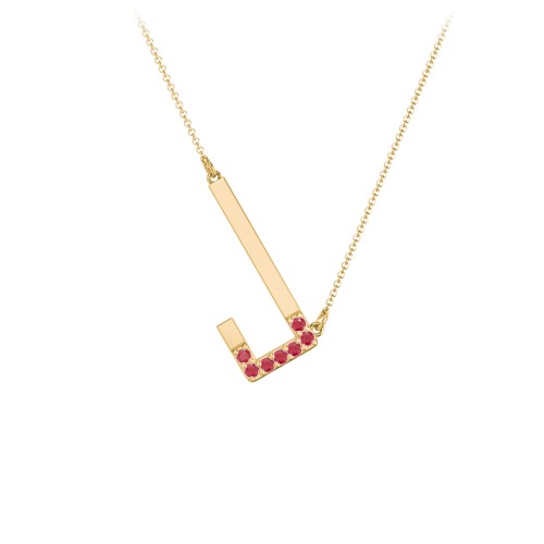 Asymmetrical Initial Necklace with Accent Stones - J – 18K Gold Plated Silver with Garnet