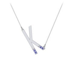 Asymmetrical Initial Necklace with Accent Stones - K