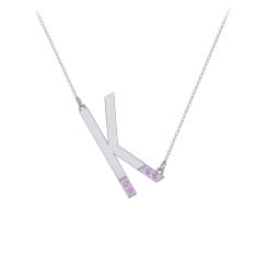 Asymmetrical Initial Necklace with Accent Stones - K