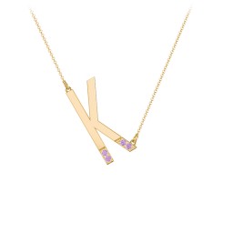 Asymmetrical Initial Necklace with Accent Stones - K in 18K Gold Plated Silver with Amethyst