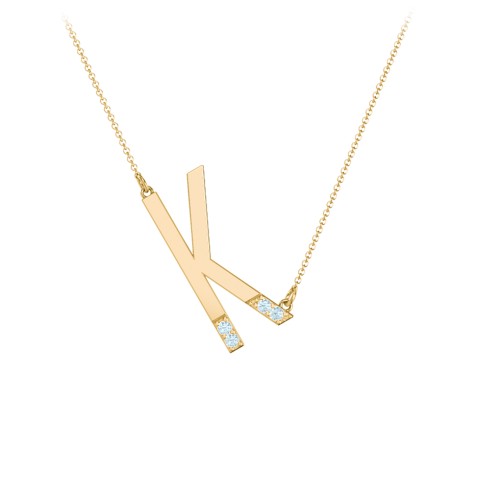 Asymmetrical Initial Necklace with Accent Stones - K – 18K Gold Plated Silver with Blue Topaz