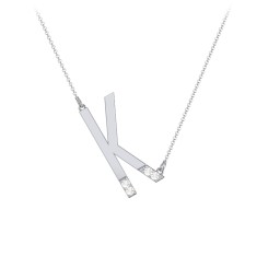Asymmetrical Initial Necklace with Accent Stones - K in 925 Sterling Silver with Cubic Zirconia