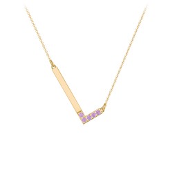 Asymmetrical Initial Necklace with Accent Stones - L in 18K Gold Plated Silver with Amethyst
