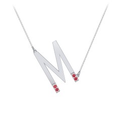 Asymmetrical Initial Necklace with Accent Stones - M