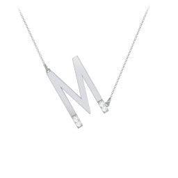 Asymmetrical Initial Necklace with Accent Stones - M