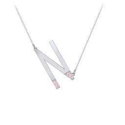 Asymmetrical Initial Necklace with Accent Stones - N