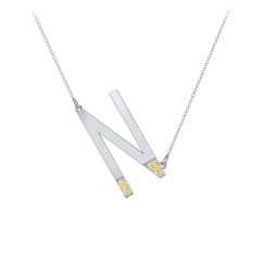 Asymmetrical Initial Necklace with Accent Stones - N