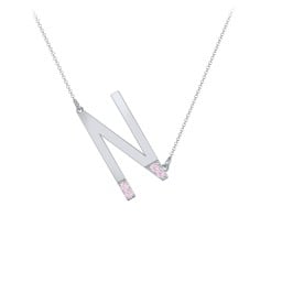 Asymmetrical Initial Necklace with Accent Stones - N