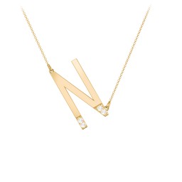 Asymmetrical Initial Necklace with Accent Stones - N