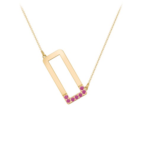 Asymmetrical Initial Necklace with Accent Stones - O – 18K Gold Plated Silver with Ruby