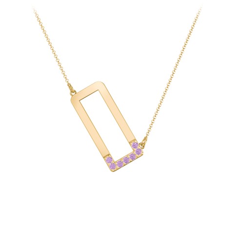 Asymmetrical Initial Necklace with Accent Stones - O – 18K Gold Plated Silver with Amethyst