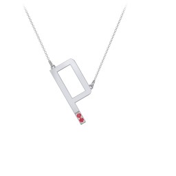 Asymmetrical Initial Necklace with Accent Stones - P