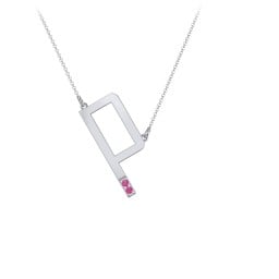 Asymmetrical Initial Necklace with Accent Stones - P