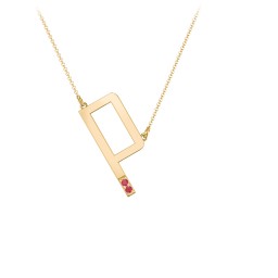 Asymmetrical Initial Necklace with Accent Stones - P in 18K Gold Plated Silver with Garnet