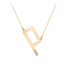 Asymmetrical Initial Necklace with Accent Stones - P in 18K Gold Plated Silver with Amethyst