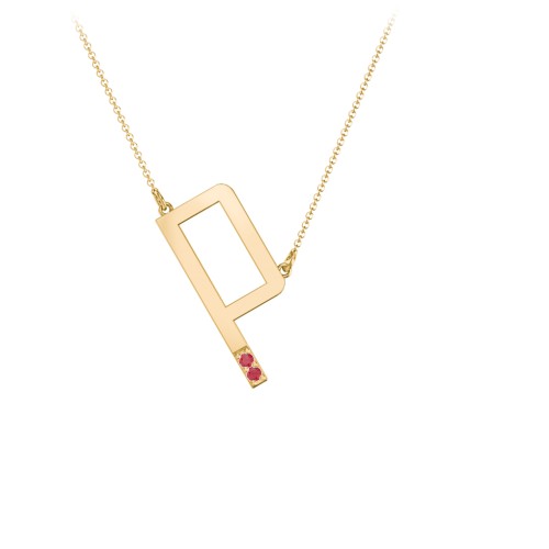 Asymmetrical Initial Necklace with Accent Stones - P – 18K Gold Plated Silver with Garnet