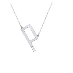 Asymmetrical Initial Necklace with Accent Stones - P – Sterling Silver with Cubic Zirconia