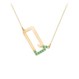 Asymmetrical Initial Necklace with Accent Stones - Q in 18K Gold Plated Silver with Emerald
