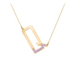 Asymmetrical Initial Necklace with Accent Stones - Q in 18K Gold Plated Silver with Amethyst