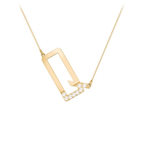 Asymmetrical Initial Necklace with Accent Stones - Q – 18K Gold Plated Silver with Cubic Zirconia