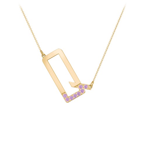Asymmetrical Initial Necklace with Accent Stones - Q – 18K Gold Plated Silver with Amethyst