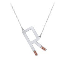Asymmetrical Initial Necklace with Accent Stones - R