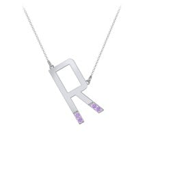 Asymmetrical Initial Necklace with Accent Stones - R