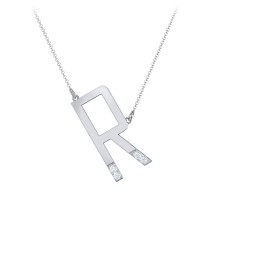 Asymmetrical Initial Necklace with Accent Stones - R