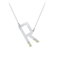 Asymmetrical Initial Necklace with Accent Stones - R