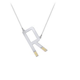 Asymmetrical Initial Necklace with Accent Stones - R