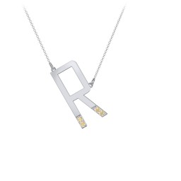 Asymmetrical Initial Necklace with Accent Stones - R