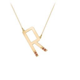 Asymmetrical Initial Necklace with Accent Stones - R in 18K Gold Plated Silver with Garnet