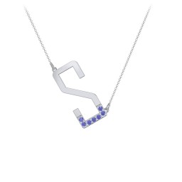 Asymmetrical Initial Necklace with Accent Stones - S