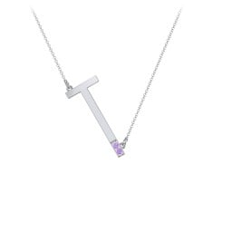 Asymmetrical Initial Necklace with Accent Stones - T