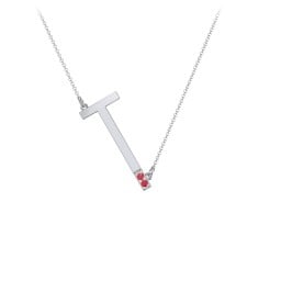 Asymmetrical Initial Necklace with Accent Stones - T