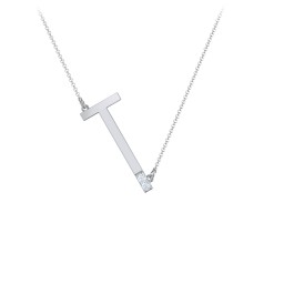 Asymmetrical Initial Necklace with Accent Stones - T