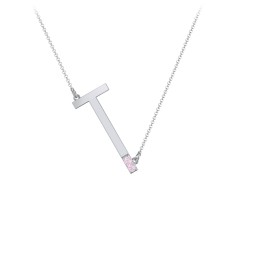 Asymmetrical Initial Necklace with Accent Stones - T