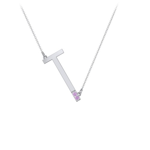 Asymmetrical Initial Necklace with Accent Stones - T