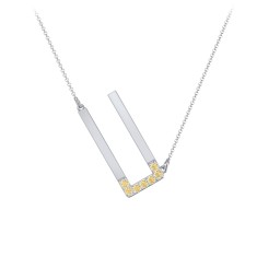 Asymmetrical Initial Necklace with Accent Stones - U