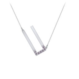 Asymmetrical Initial Necklace with Accent Stones - U